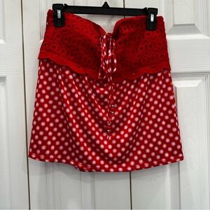 No Boundaries Red Halter Top with Lace and Polka Dots